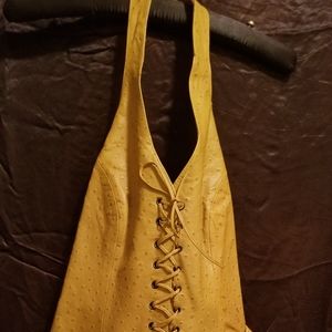 Genuine leather halter back vest